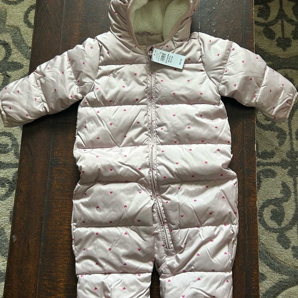 GAP Pink Puff One-Piece Snowsuit with Heart Print
